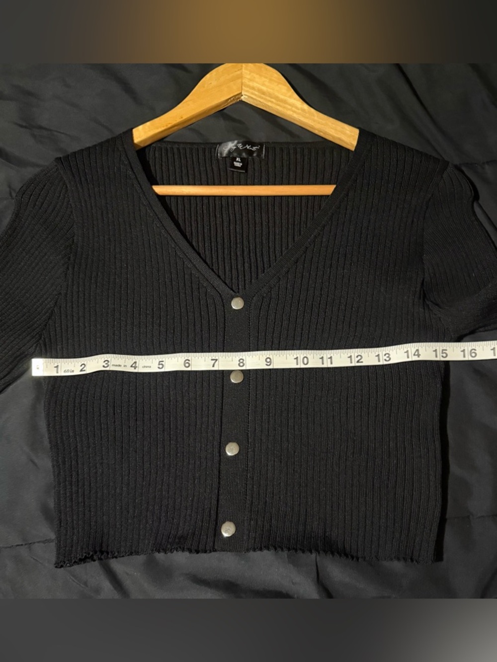 Say What? Black Ribbed V-Neck Button-Front Long Sleeve Crop Top - Picture 5 of 6
